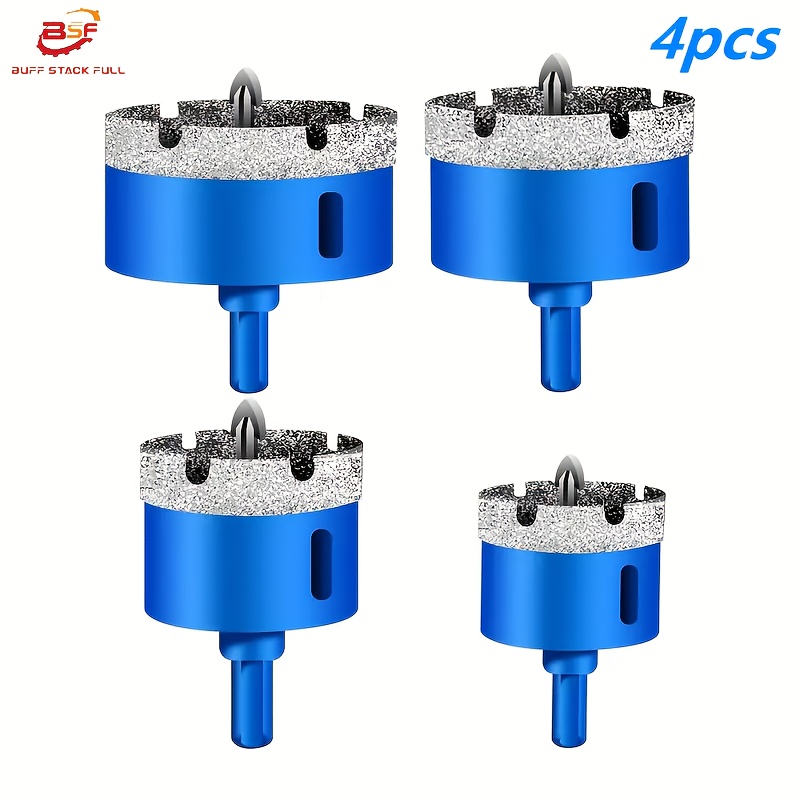 Image of [diamond ] 4pcs/set Diamond | Blue Surface, Dry And Wet Use, Suitable For Glass, Marble, Granite, Stone And Porcelain With Positioning Drill Bit