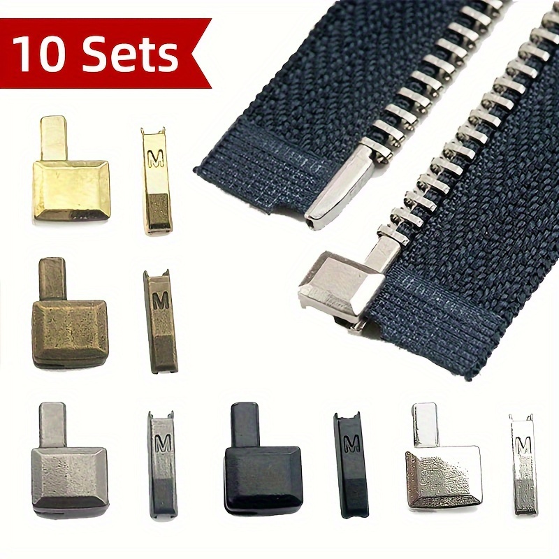 

10 Sets Of Metal Repair Zipper Plug Ends Diy Sewing Zipper Accessories, Clothes, Coat Zipper Plug Ends