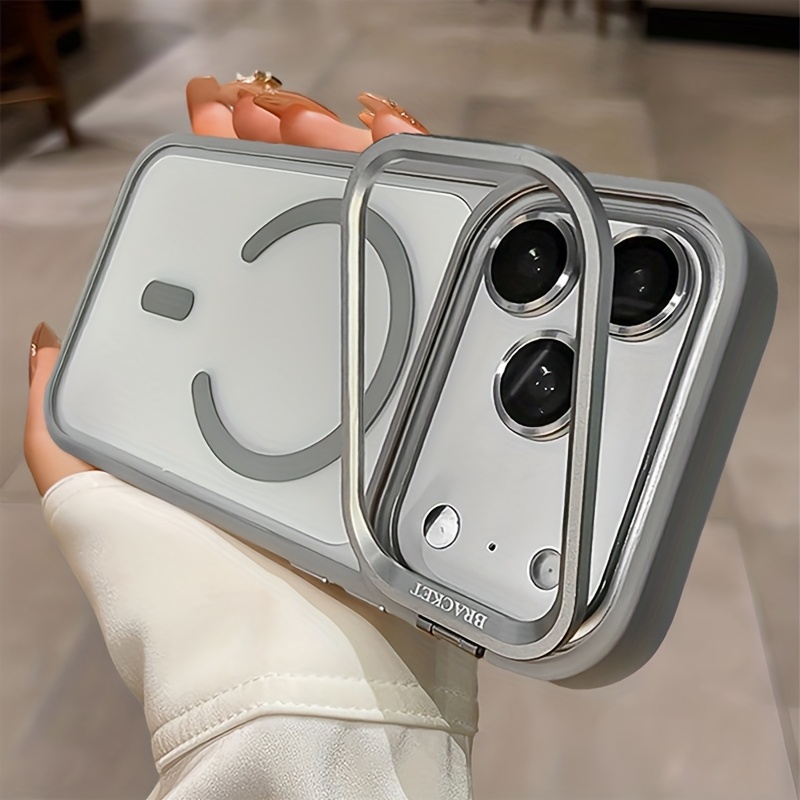 TEMU Phone Case - Luxury Magnetic Wireless Charging Metal Lens Holder Transparent Mobile Phone Case, Compatible With Iphone17 Series, With Protection
