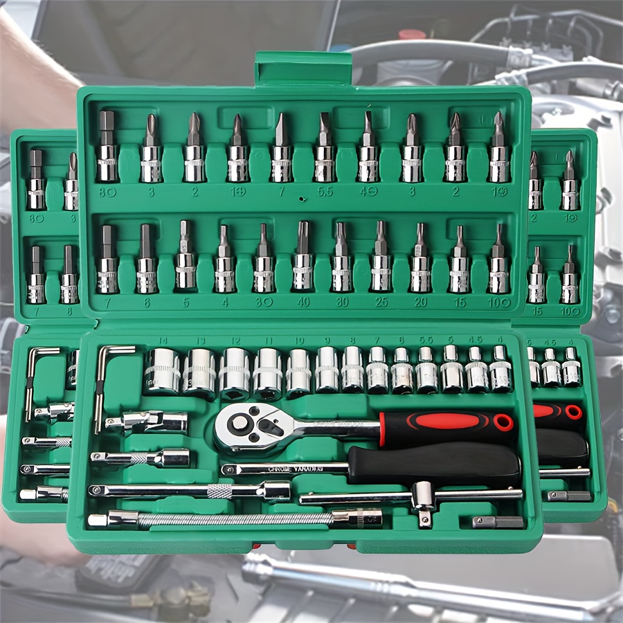 TEMU A Set Of Automotive Repair Tools, Automotive Repair Tool Accessories, Repair Tool Kit - Ratchet Torque Wrench And Screwdriver, Portable Car,