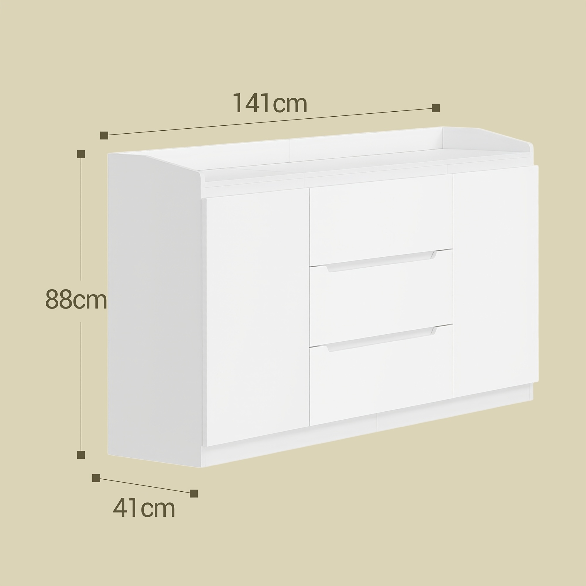 Image of Drawer Storage Cabinet, Features 3 Drawers, A Multi-functional Design, High-gloss White, Two-side Panel Storage Cabinet With Adjustable Shelves, Suitable For Living Rooms, Kitchens, And Dining Rooms