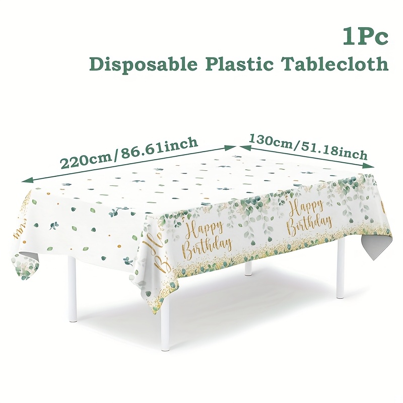 E-shop ., Grüne Salbeite Geburtstags-Tischdecke, 220*130 cm, Einweg-Tischdecke aus Plastik für Happy Birthday Partys, Babyparty-Zubehör,