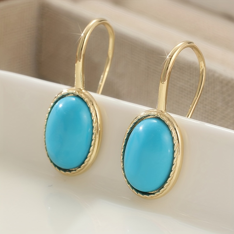 E-shop Klassische Charme Synthetische Ovale Türkis Hängeohrringe für Damen Böhmische Hochzeitsohrringe Exquisite Schmuck