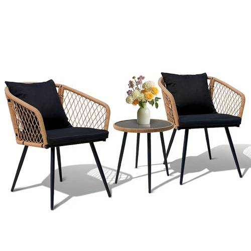 3pcs set outdoor handweave rope furniture sets coffee table and chairs set for porch backyard lawn poolside deck
