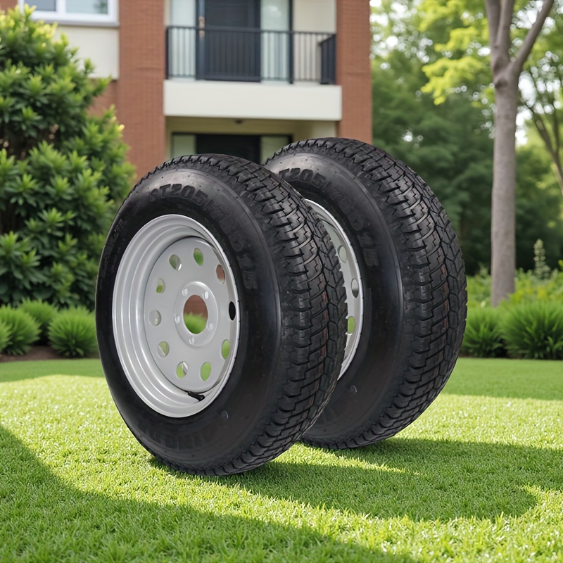 TEMU 2pcs St205/75d15 Tires With Rims/wheels, 5 Lug , 5", Load Range C 6pr, Off Patio, Highway Motorcycle Tires - Suitable For Heavy Duty Use,