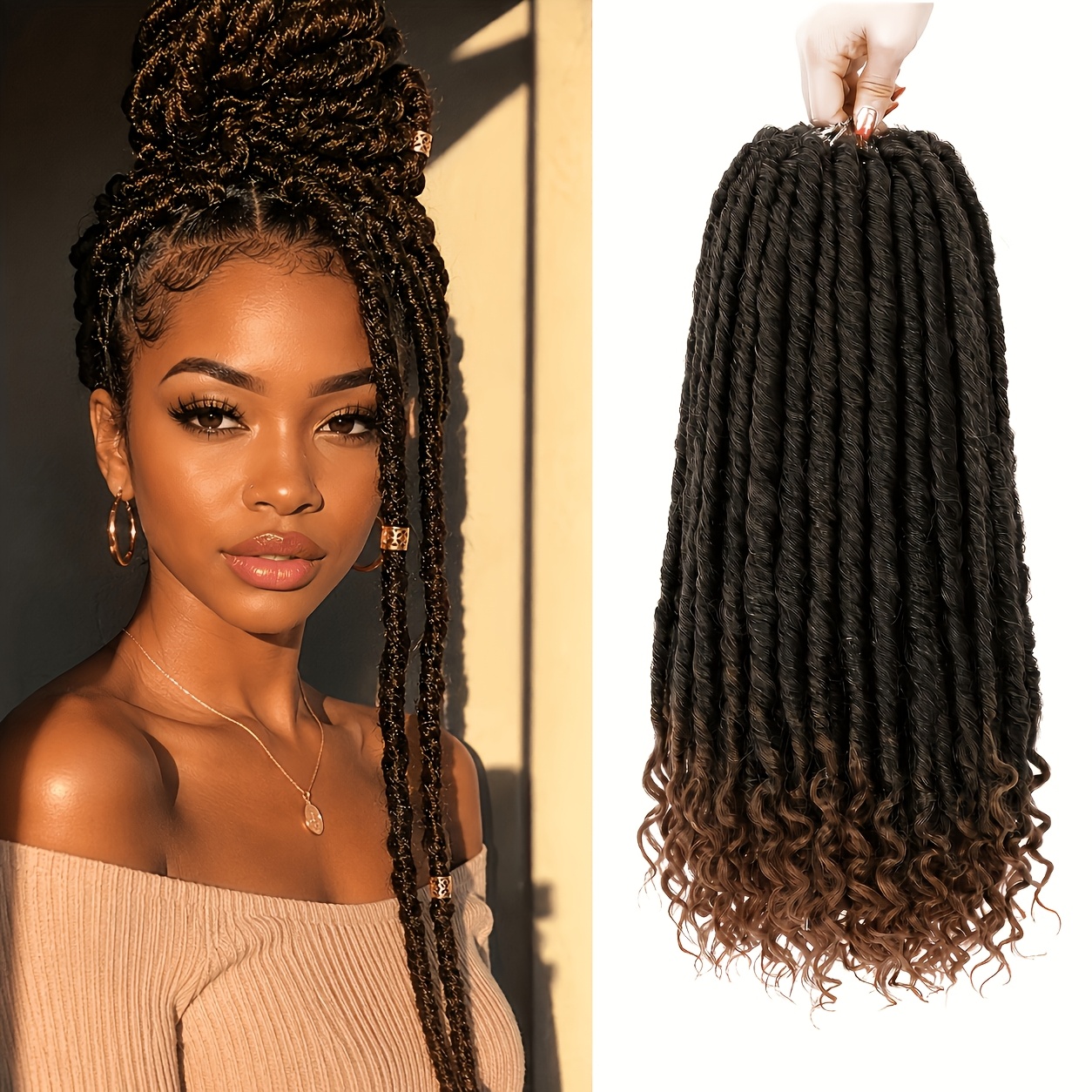 Image of 3 Packs Goddess Locs Crochet Hair Extensions - Pre-looped Curly Wave 16/18 Inch Soft Locs Synthetic Hair For Elegant Braiding, Versatile Styling, Curly Crochet Hair