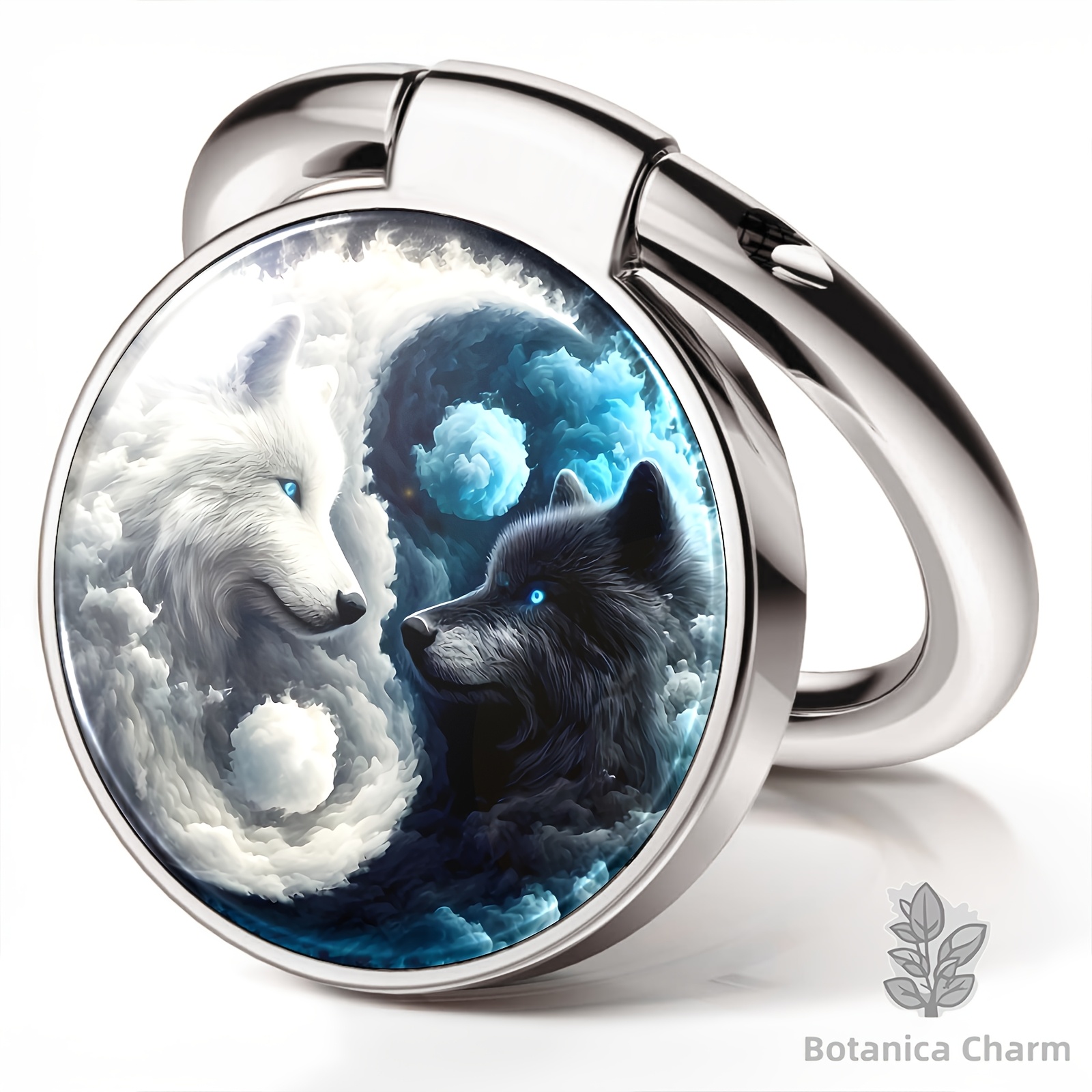 E-shop Yin Yang Tai Chi Muster, Schwarz-Weiße Wölfe, die sich anstarren Design Handyringhalter, Metallständer, 360° Drehung, Kompatibel mit iPhone