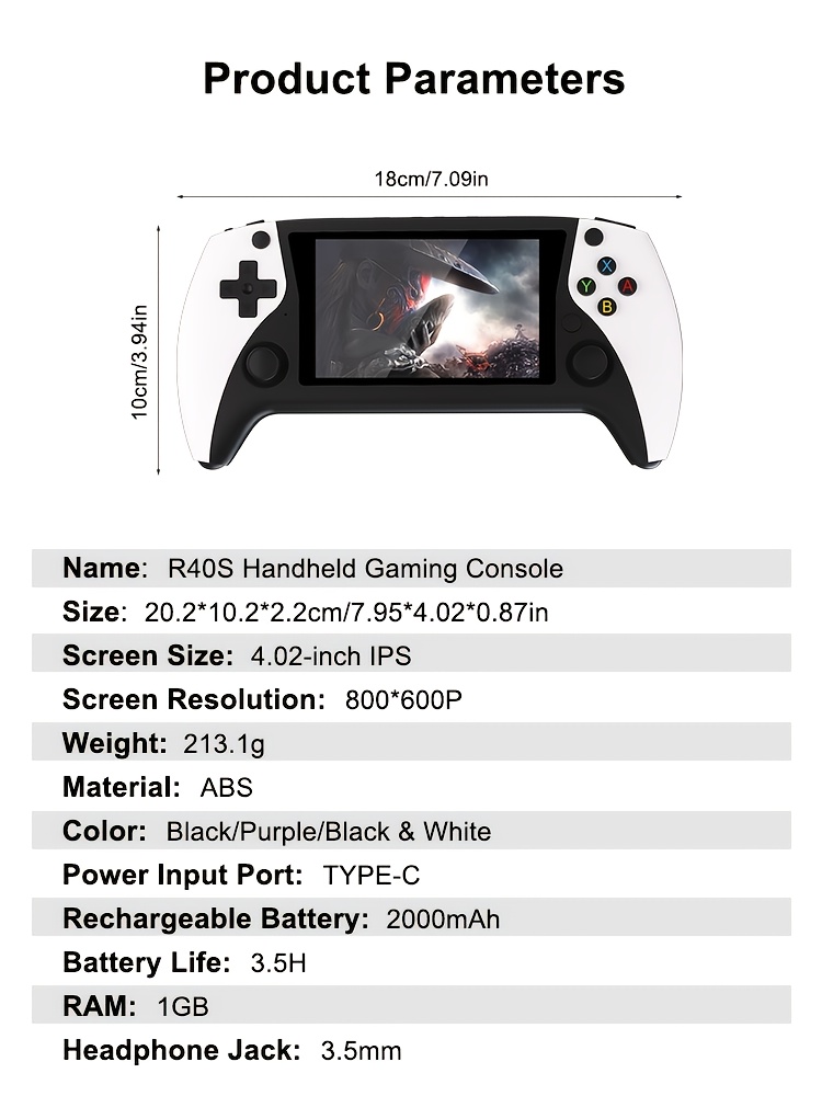 New Upgrade R50S Handheld Game Console - Portable Open-Source 4.0-in-4K HD IPS Screen Video Player with Sleek White/Purple/Black Design, Durable Battery & Charging Case for Casual Gaming, R50S, PSP Games, Handheld Gaming Console, Modern Aesthetic, Userfriendly Interface