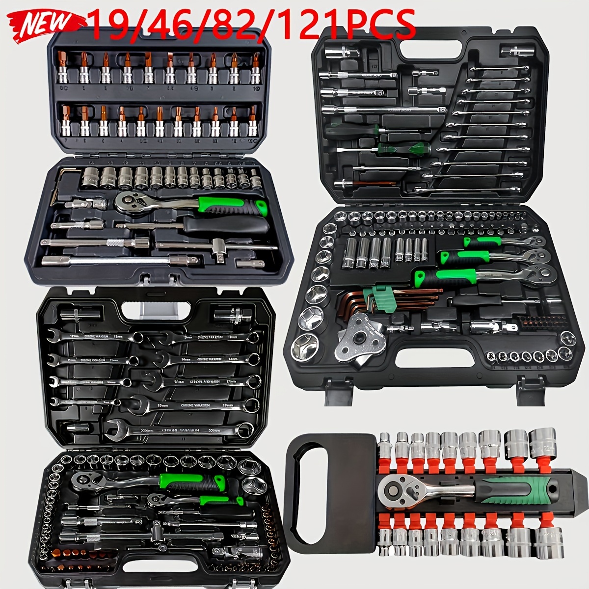 

Kit d'outils de réparation auto 19-46-82-216pcs, Kit d'outils de maintenance pour vélo et : Clé à coulisse, Clé, Tournevis, Ensemble de douilles - Très adapté pour de vélos et de voitures !