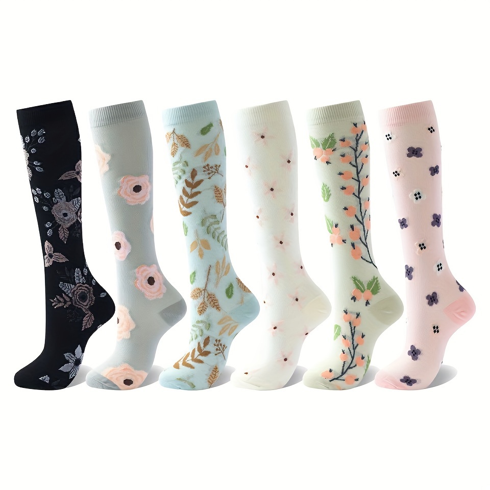 

3 Pairs Floral Socks For Women And Men - Cotton Blend, Knit Fabric, Breathable, Reinforced Heel & Toe, Non-slip Cuff - Ideal For Running, Nurses, Pregnancy, Travel