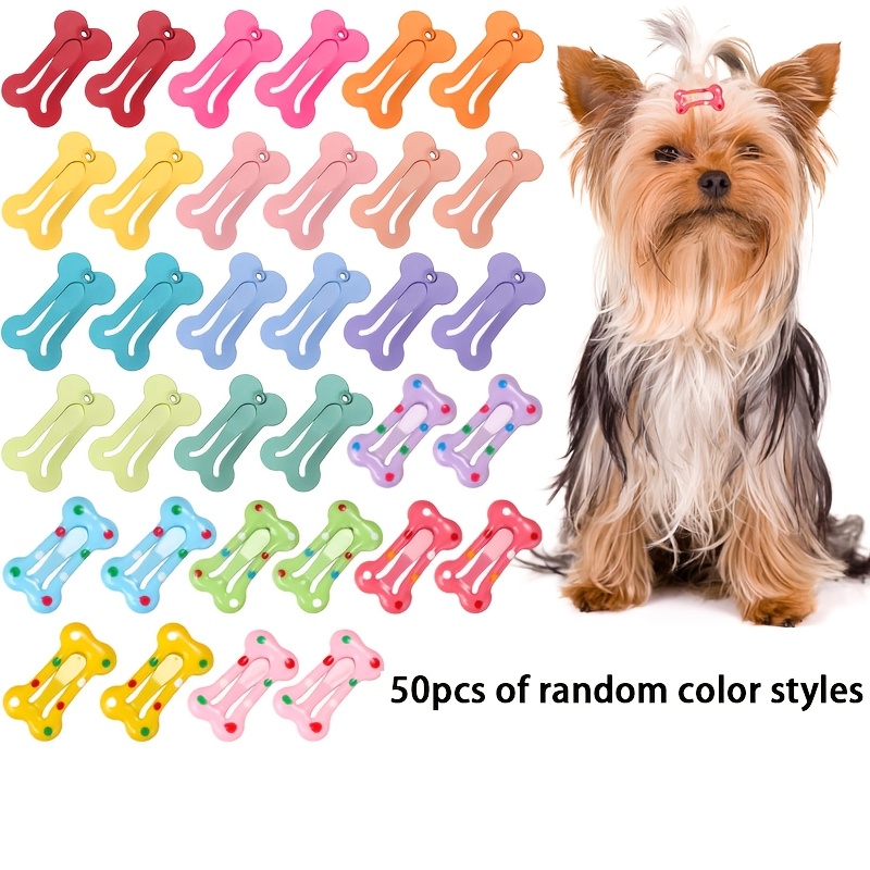 TEMU 50pcs Random Color And Style Bone Shaped Hair Clips Multicolor Small Barrettes Puppy Accessories