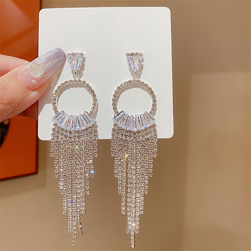 TEMU 1 Pair Of Long Tassel Earrings, New High-end Banquet Gown Accessory