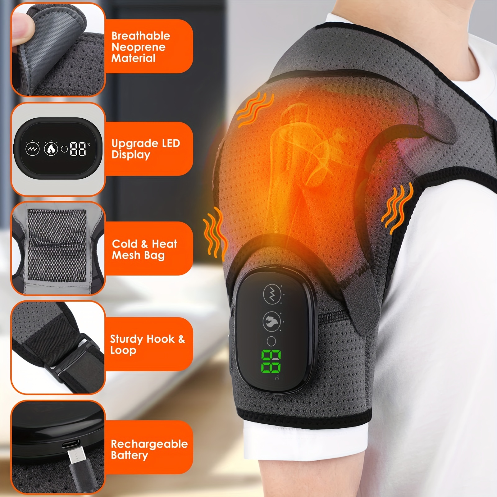 

Heated Shoulder Wrap, Shoulder Heating Pads Massager For Men Women, Electric Cordless Vibration Massage Heated Shoulder Braces With 3 Heating Setting, Shoulder Massage