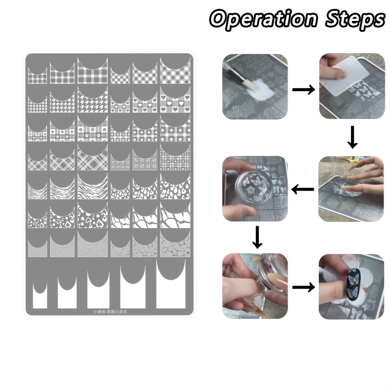 TEMU French Manicure Stamping Plate | 40+ Stijlen, Raster / Luipaardprint / Hartvorm / Dierenprint Roestvrijstalen Nagelkunst Stamping Template