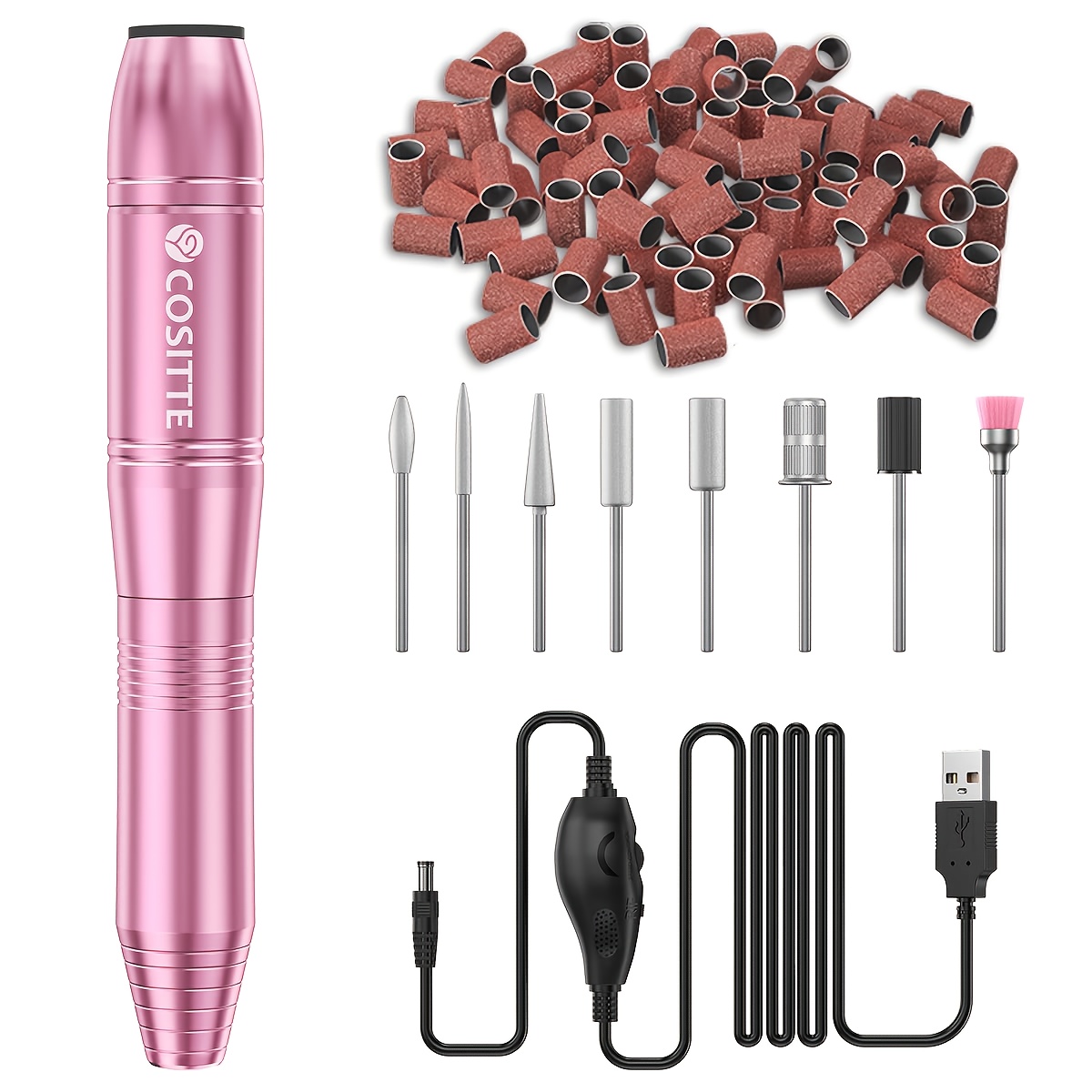 Image of Electric Nail Drill Set With 20, 000 Rpm, Usb Powered, Equipped With Grinding Rings And Replacement Heads, Suitable For Salon-grade Nail Art And Nail Art Enthusiasts (pink/golden)
