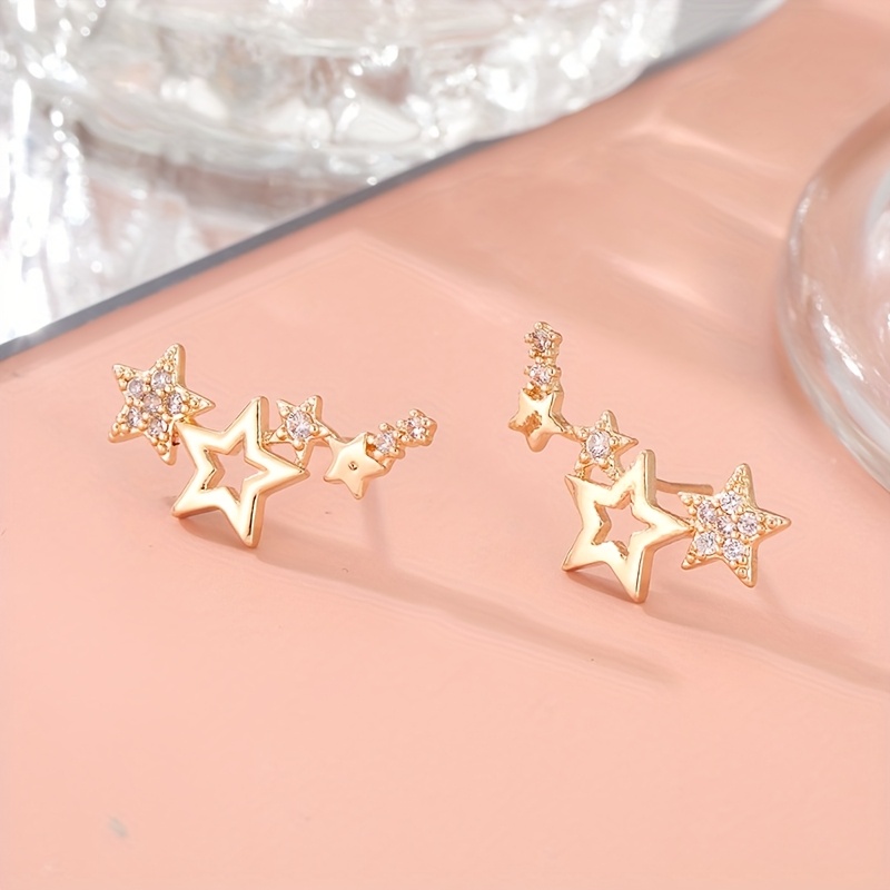CZ Star Stud Earrings Golden Tone for Women
