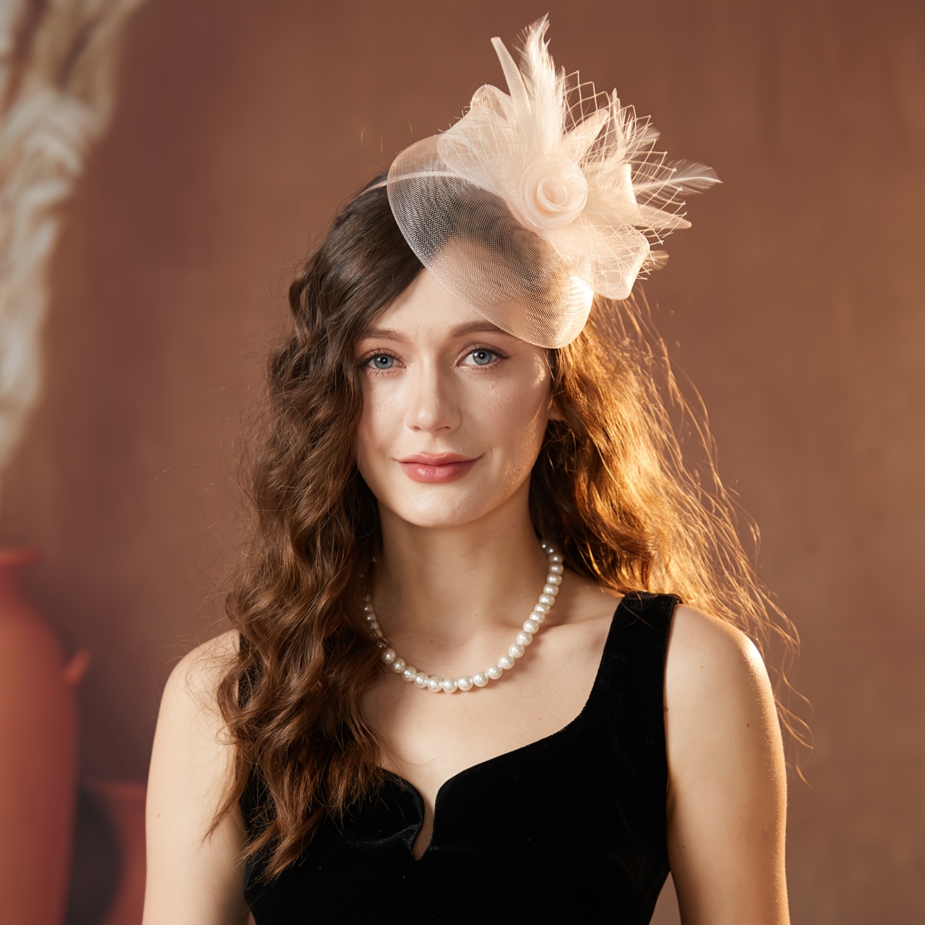 vintage style womens hat 50s 60s floral mesh ribbon feather  display picture 1