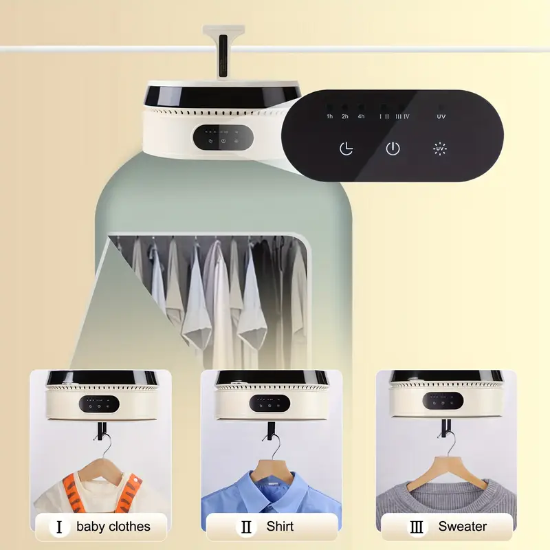 portable mini clothes dryer with timer led uv light hanger compact foldable design plug ideal for small items white teal options details 4
