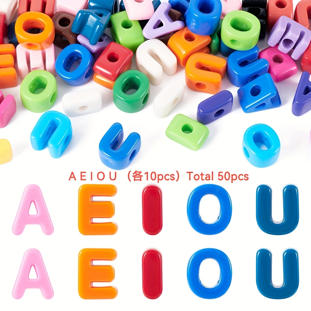 TEMU 50pcs Perles Lettres O U (10pcs ), Perles Acryliques Opacifères Colorées à Grand Trou, Fournitures de Perles pour Bracelets et , Ajouts