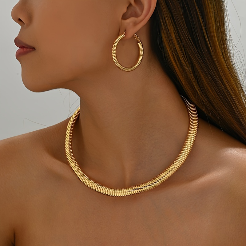 3pcs/set Elegant And Luxurious Open Hoop Snake Chain Necklace Set For Women