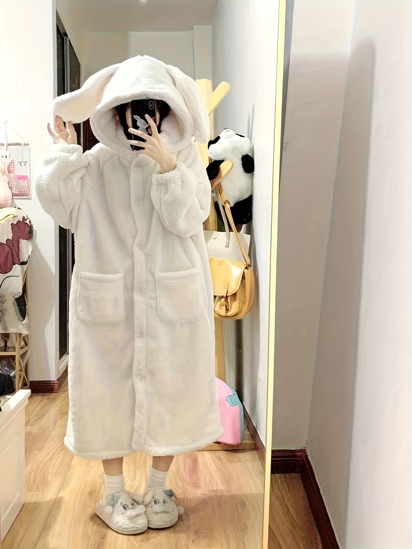 Cute Bunny Hooded Night Robe Warm Comfy Long Sleeve Robe - Temu Canada