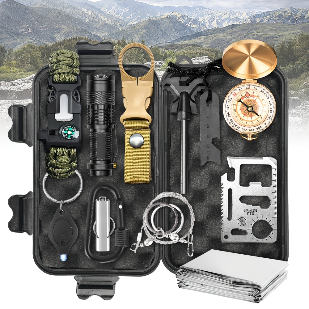 TEMU 14 In 1 Wilderness Set-survival Kit And Equipment, Family Outdoor Camping, Hiking And Adventure Equipment Set, Gift For Boys, Essential Set For