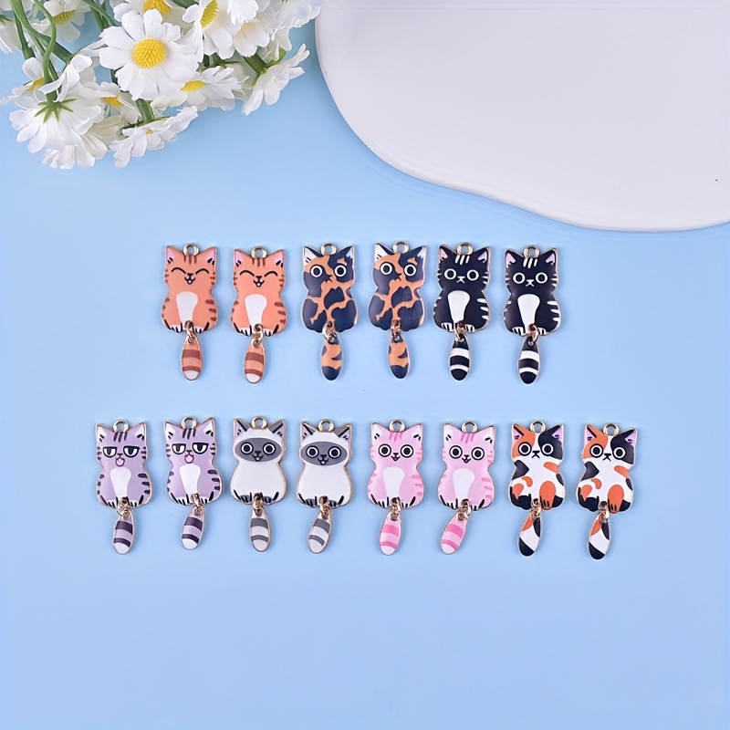 

14pcs Cute Cat Charms Set With Movable Tails - Alloy Pendants For Making, Earrings & Necklaces Accessories