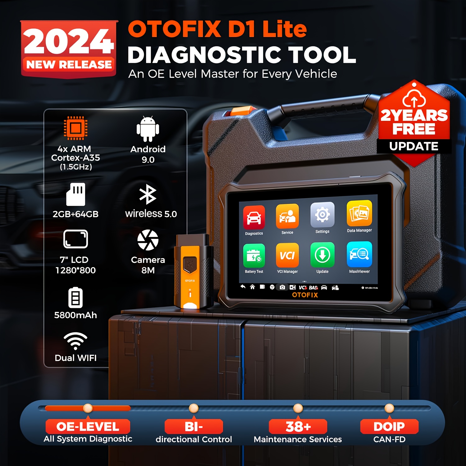 TEMU Otofix D1 Lite 2024 Bidirectional Scan Tool, Wireless Scanner Diagnostic Tool, 2 , 38+ Services, Canfd & , Diagnoses, Abs Bleeding, Auto Vin