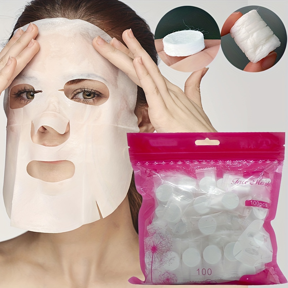 

100pcs Compressed Facial Mask Sheets, Disposable Non-woven Pure Cotton, Hydrating, Spa-quality Diy Skincare, Soak & Apply, Gentle On Skin, Suitable For All Skin Types