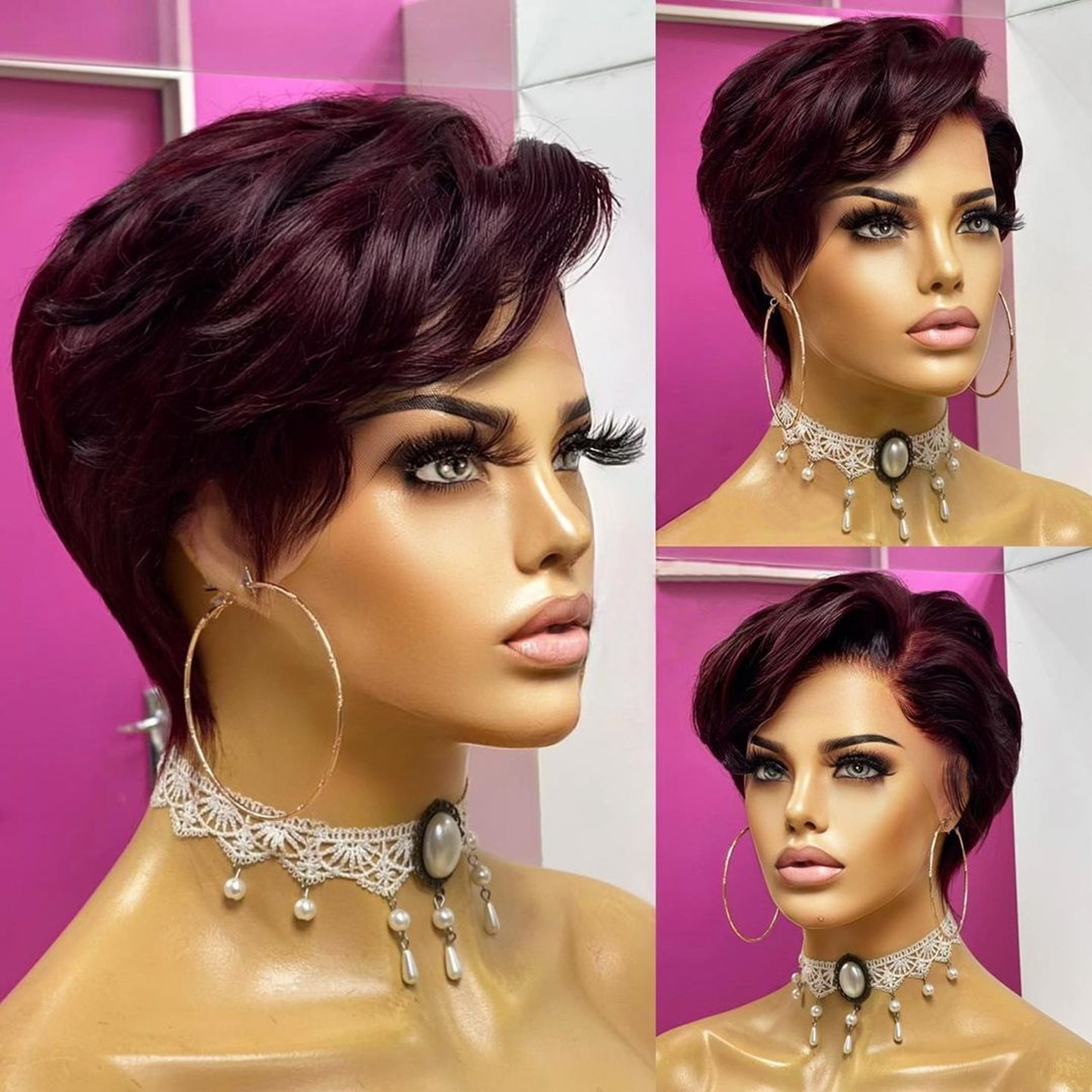 Perruque avant en dentelle à coupe pixie chic pour femmes - Zone en dentelle 13x4x1, cheveux vierges brésiliens de 15,24 cm, densité de 130% avec part latérale et franges, parfaite pour un usage quotidien et les festivals de musique, perruque