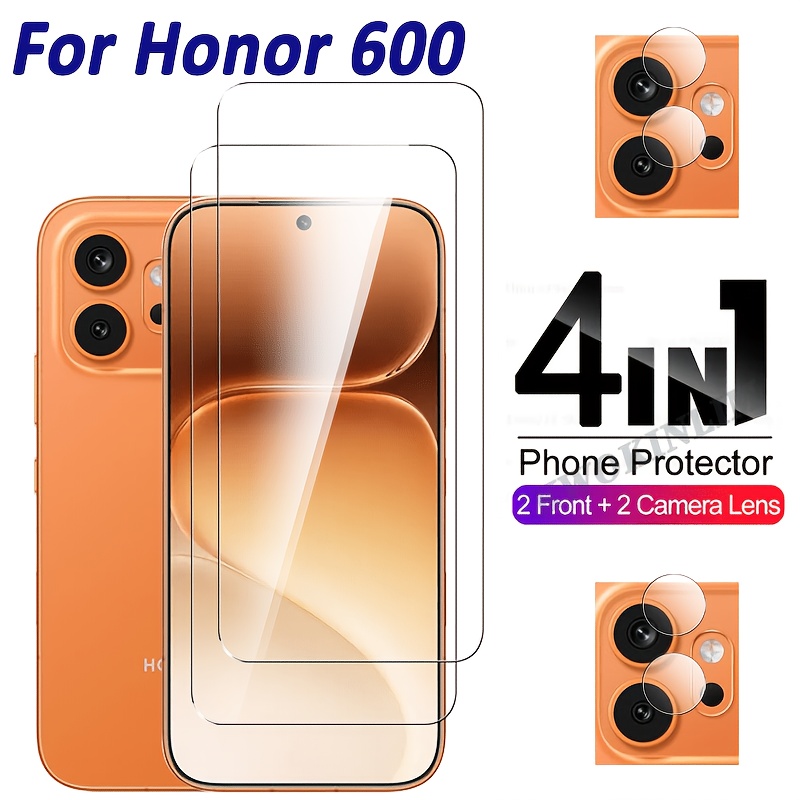 TEMU (4in1) Tempered Glass Screen Protector 600 - 2 Tempered Glass + 2 Camera Lens Protectors, Phone Case, Screen And Lens Protector Set - Anti-drop,