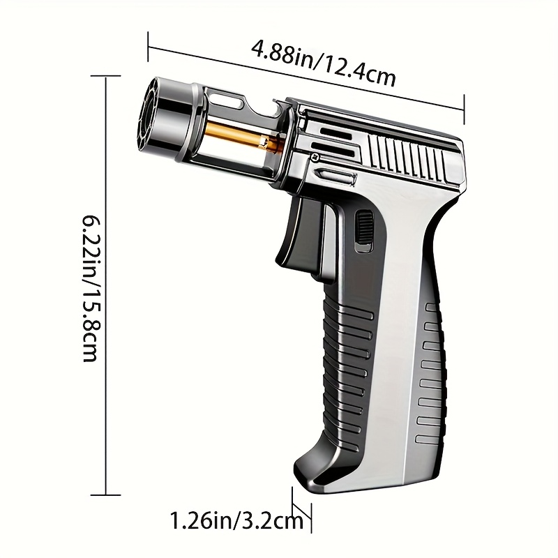 up to 6 inch max temperaturg 2372 f butane   with safety lock adjustable flame       with inflation and deflation nozzles windproof   for grilling baking cooking butane gas not included Product details 5