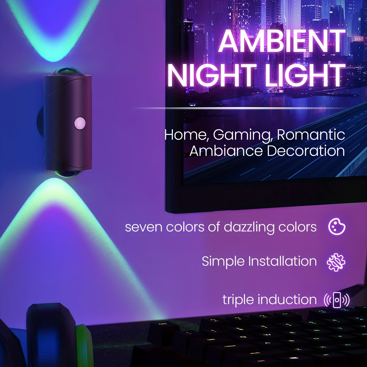 4/2/1 Intelligente LED-Nachtlicht mit Bewegungssensor, 3 Beleuchtungsmodi, RGB-Farbwechsel, Magnetisch wandmontierbar und USB-aufladbar für Eingangsbereich, Schlafzimmer, Schreibtisch & Kleiderschrank