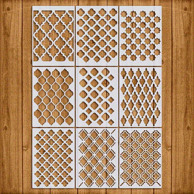 

[top-] 9pcs Moroccan Pattern Stencils Set, A4 Reusable Painting Templates For Diy , Decor - For , Wood & Furniture