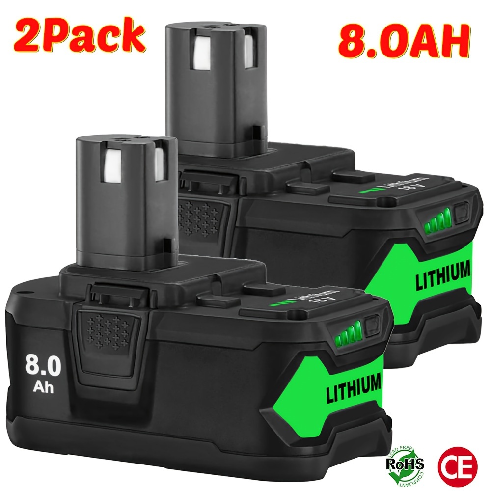 

2pack 8.0ah Replacement Battery Compatible With 18v Lithium Battery P102 P103 P105 P107 P108 P109 P197 One+ Cordless Tool