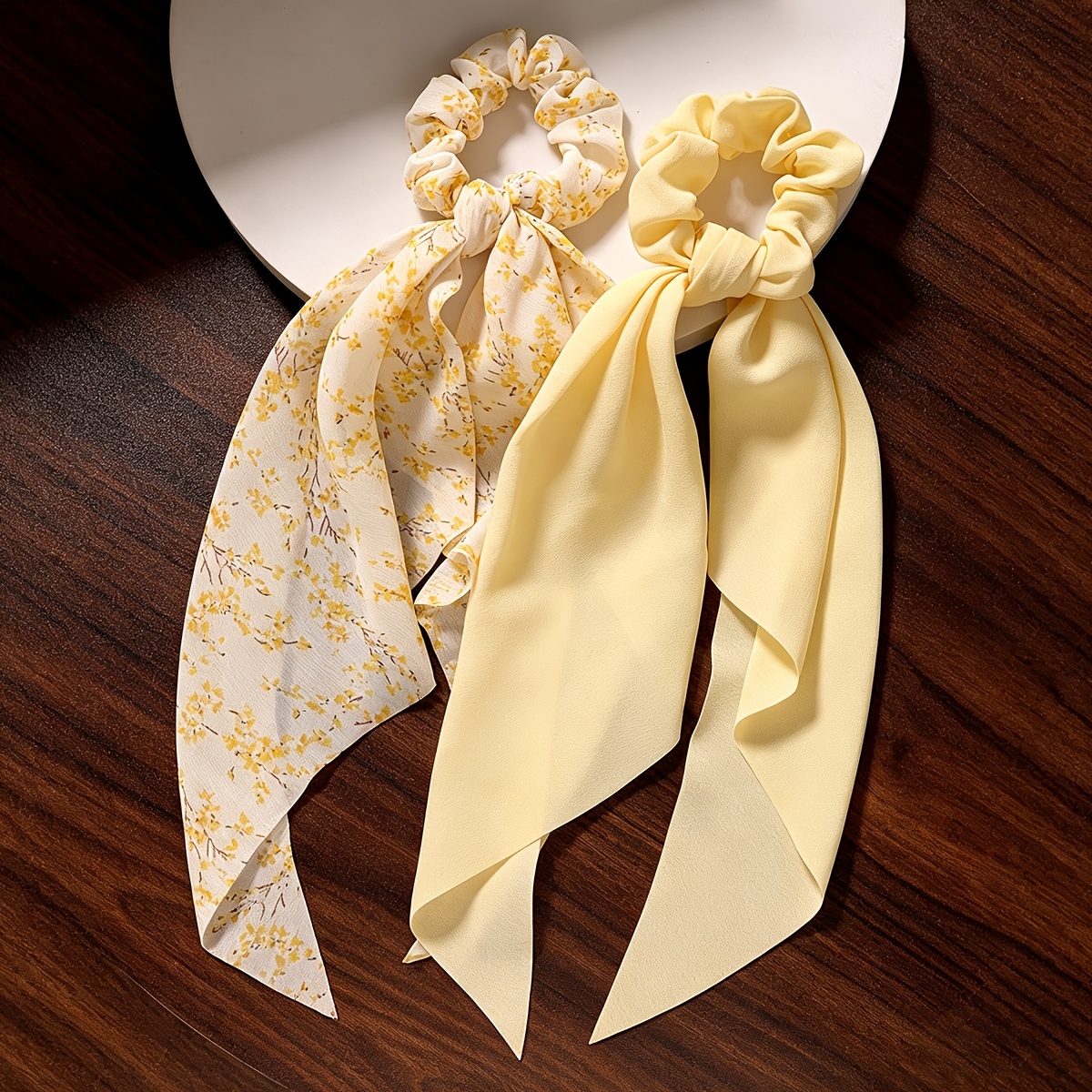 E-shop 2er-Set einfarbige bedruckte Chiffon-Haarreifen-Haaraccessoires