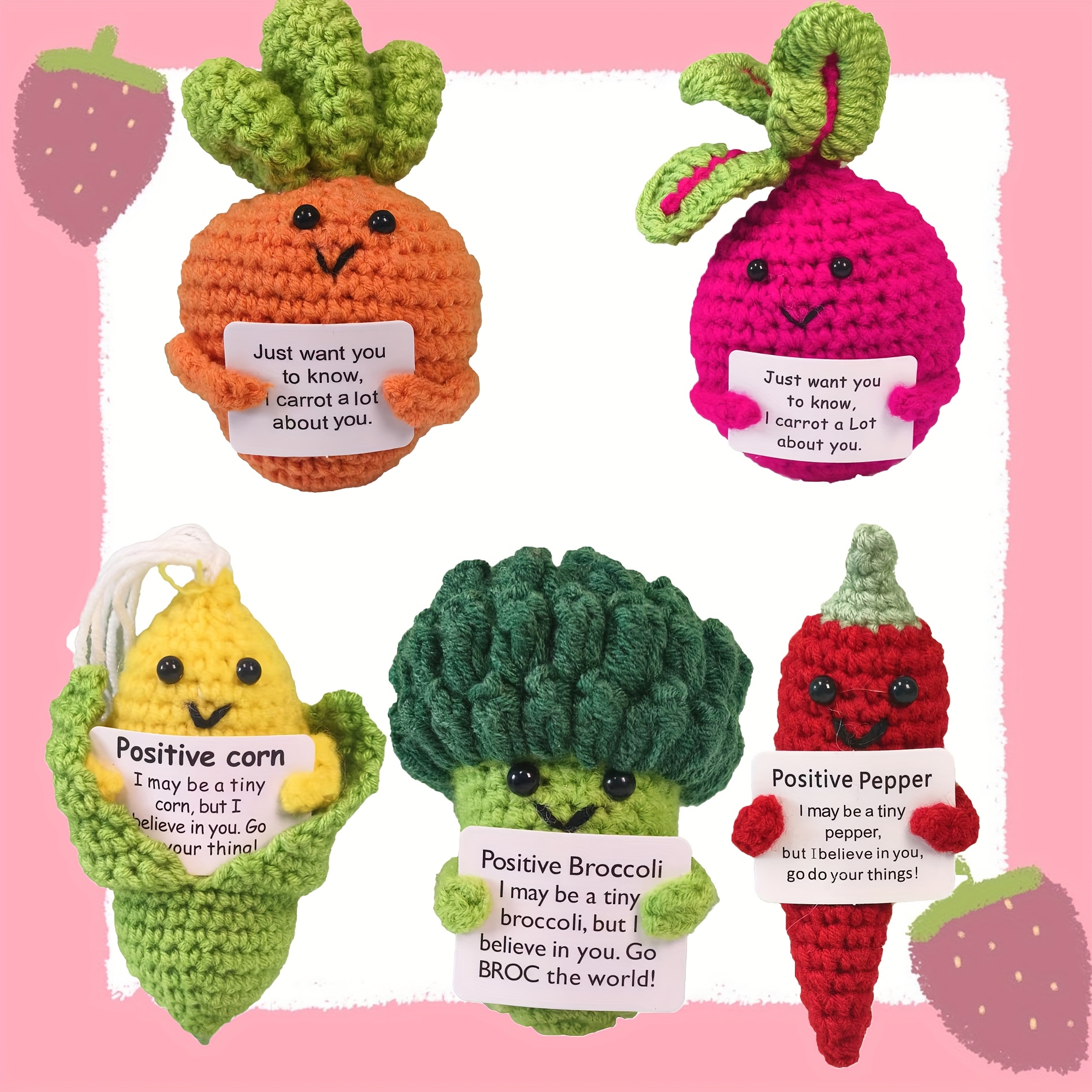 TEMU 5 Hand-woven Dolls, Corn Broccoli Pepper Vegetable Combination With Positive Energy Information Cards, The For , Family, , And Graduation Gifts