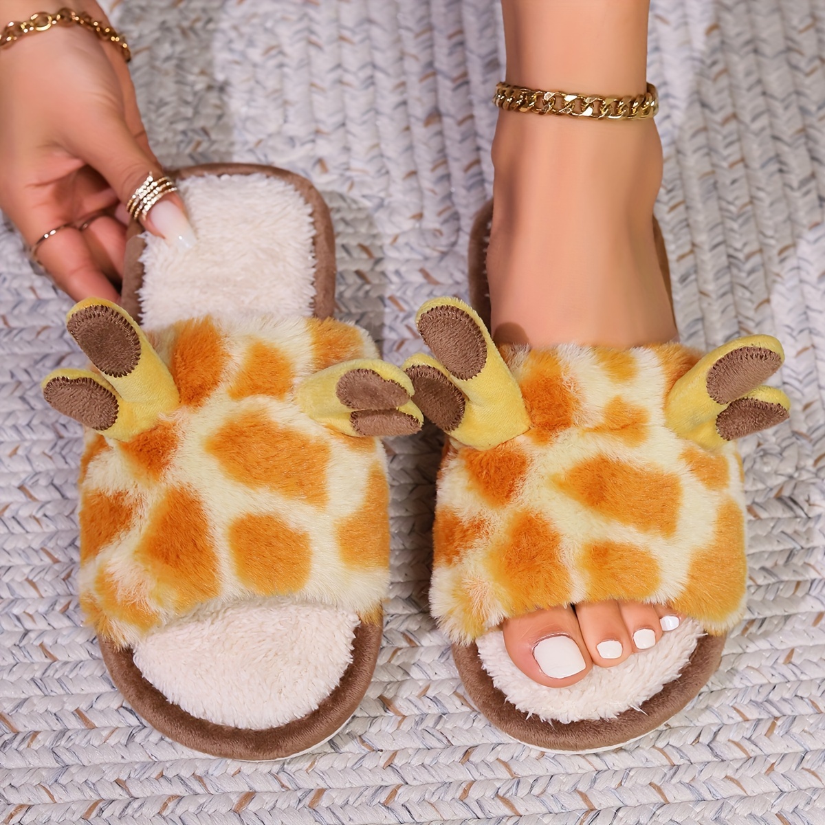 Kawaii Cartoon Giraffe Novelty Slippers Fluffy Open Toe Cozy - Temu