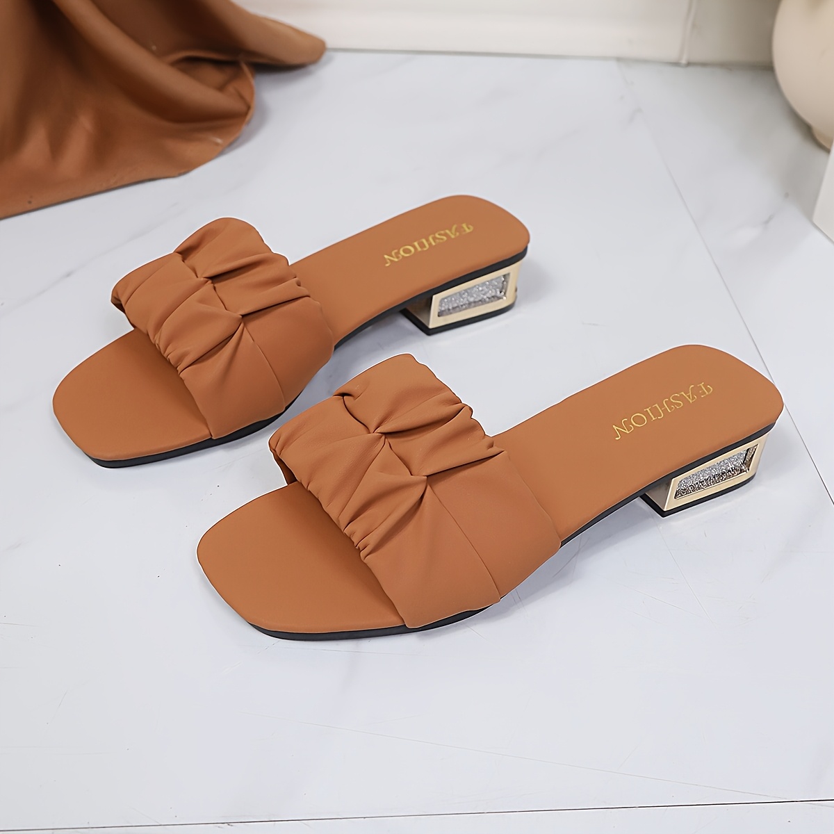 Women'S Stylish Summer Mules with Pleated Bow And Sparkling Chunky Heels, Suitable for Everyday Commuting, Dates, Or Parties., Women Shoes