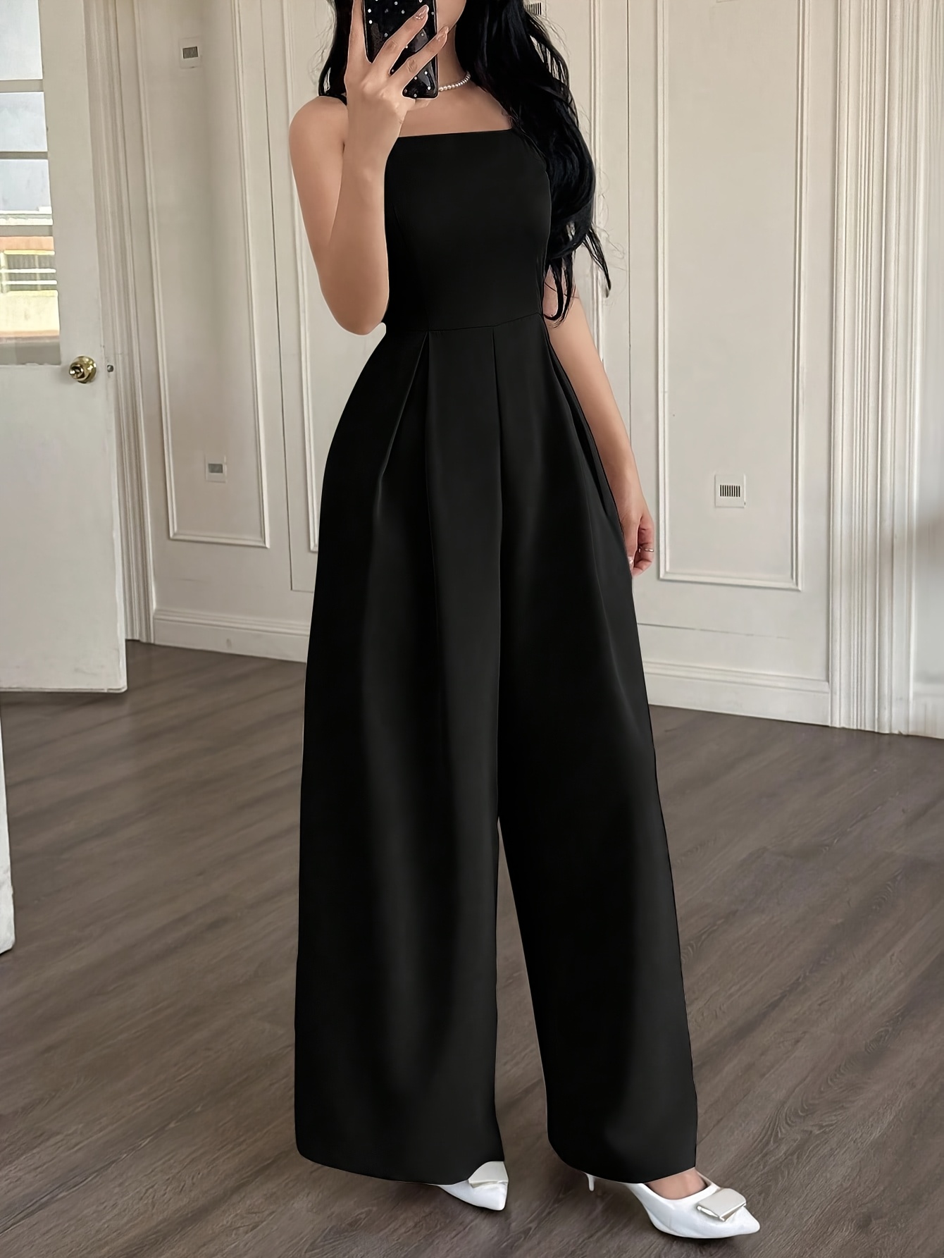 wide leg loose solid color pleated design suitable for womens daily casual wear in summer details 2