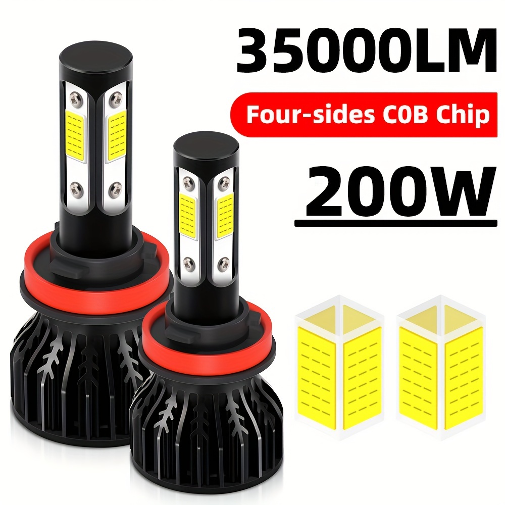 

2pcs H11 Led Car Headlight 9005/hb3 9006/hb4 H7 H4 9007 H13 Low Bulbs 6500k 600% 35000lm External &