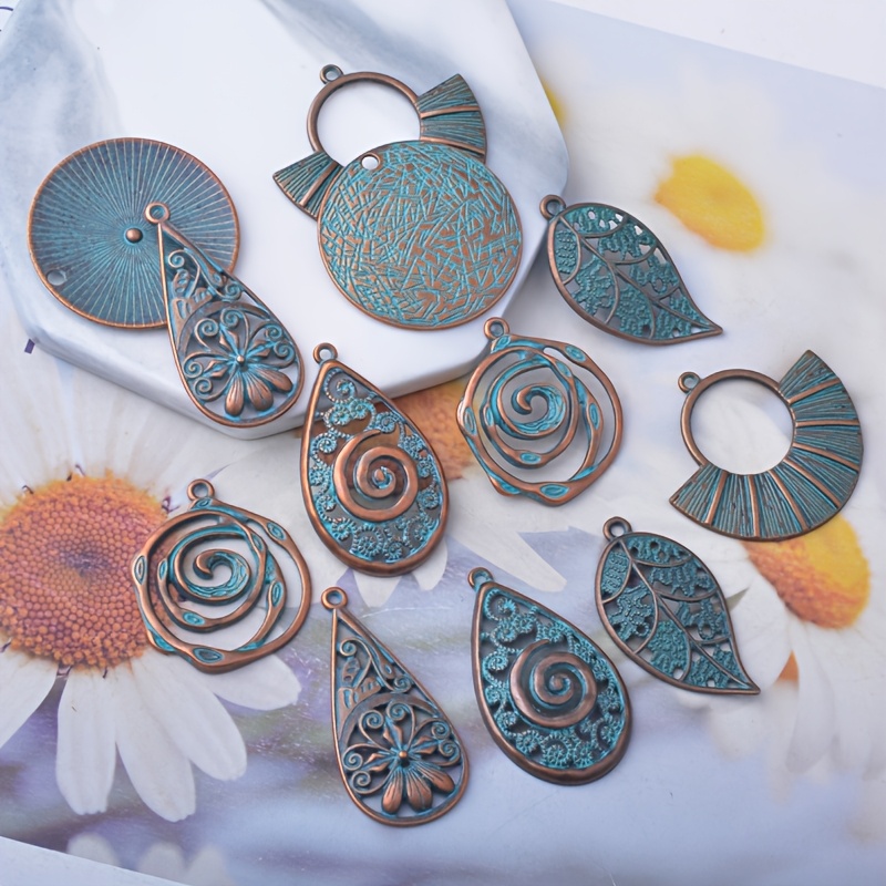 TEMU Set da 12 pendenti in di stile boh矇mien vintage color , a forma di foglia, a e rotondi, per orecchini e collana, accessori di gioielleria da