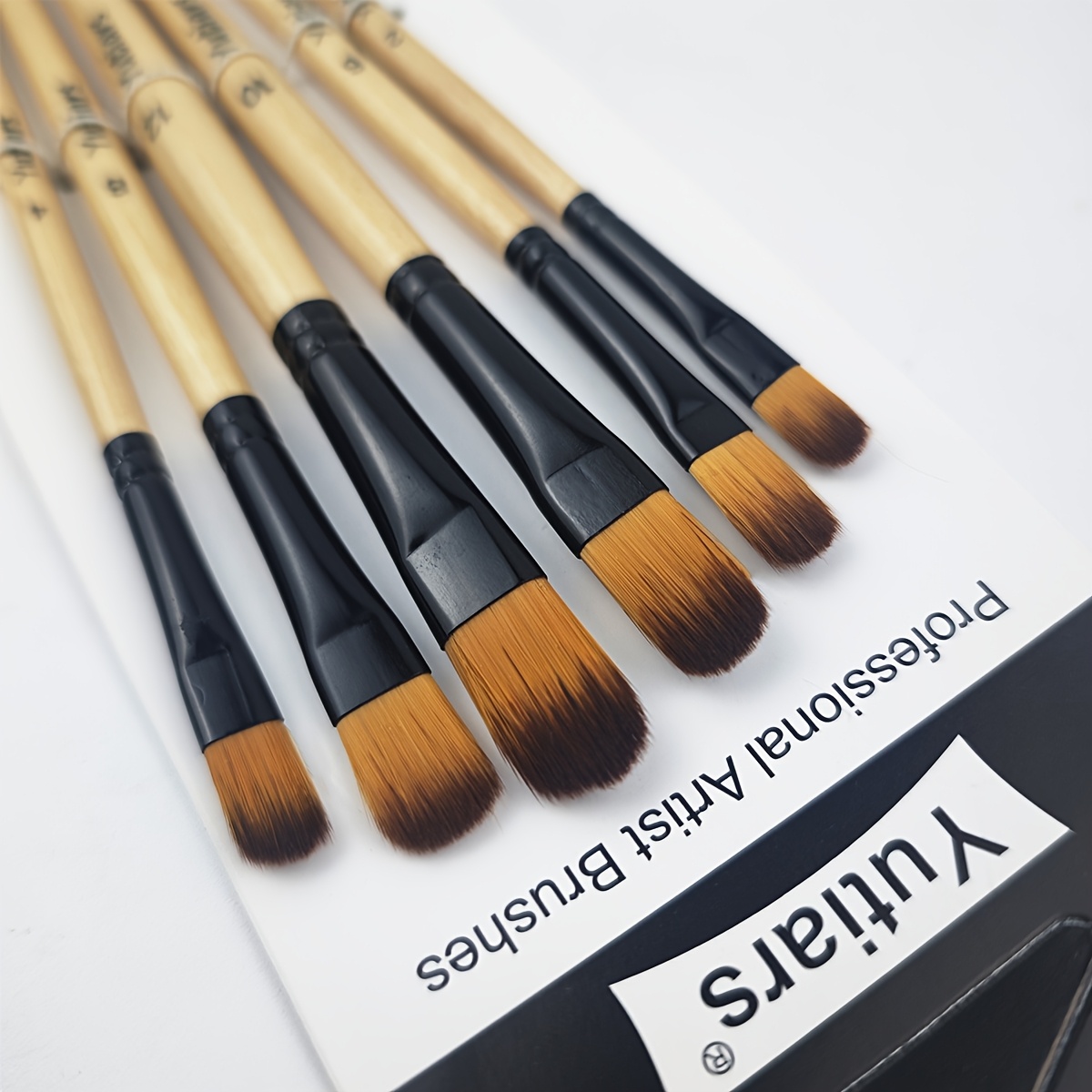 Image of 6pcs Professional Paint Brushes Set - Natural Wood Handle, High Quality Nylon Hair Bristles For Acrylic, Watercolor, Oil, Gouache Painting, Durable