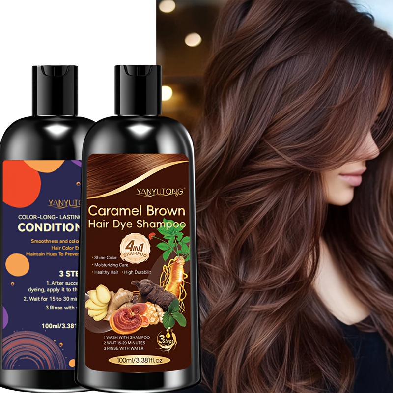 TEMU Yanyutong 100ml Hair Dye Shampoo And Conditioner Bundle | Durable Hair Color With Root And Ginger Extracts, Soft Moisturizing, Hides Gray Hair, For All Hair Types, Perfect For Christmas Gifts
