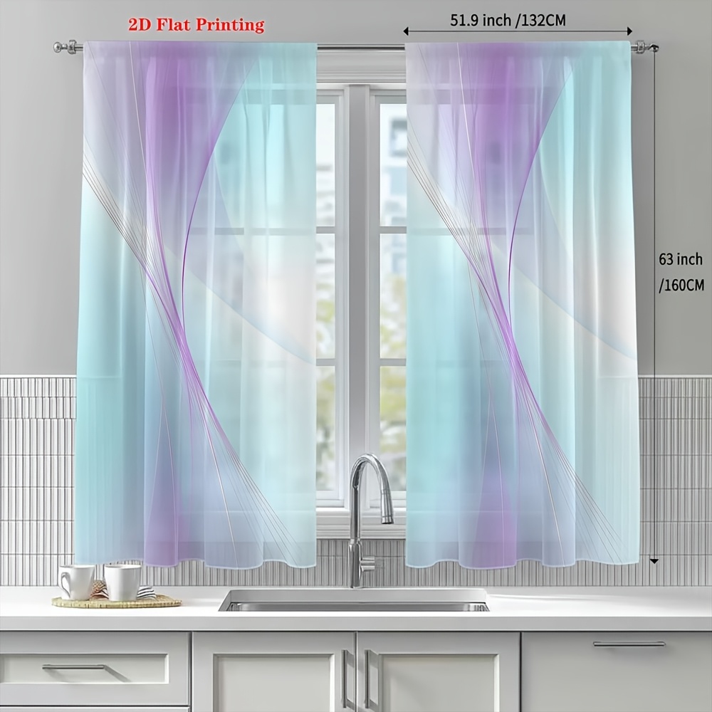 E-shop 2er-Set 132x241cm [Neues Produkt] Transparente Vorhänge mit Linienmuster in Lila- Hellblautönen, für Wohnzimmer Schlafzimmer, Moderne