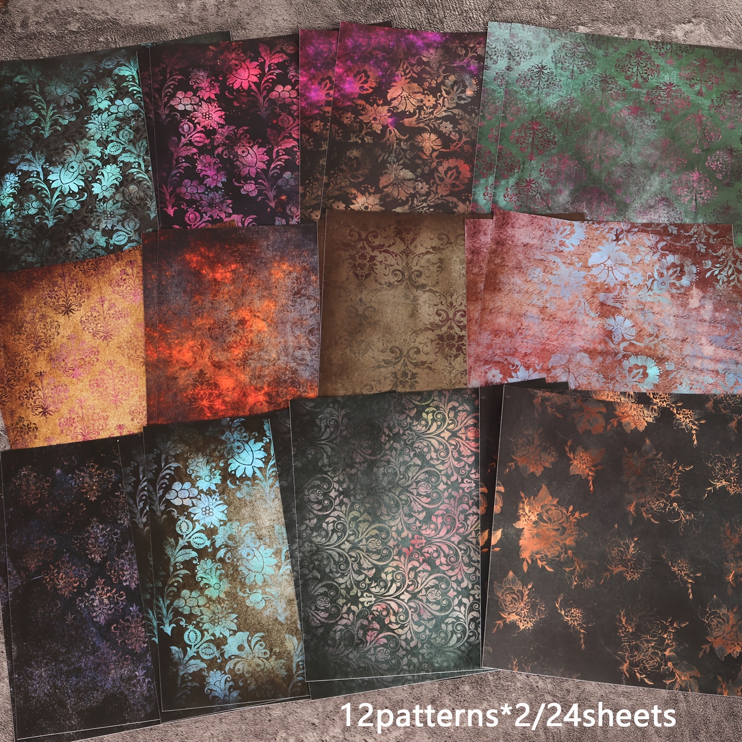 TEMU JAIIMAN 24 feuilles Grande Taille Gothique Grunge Damassé Auto-Adhésif Scrapbook Fond Sticker, Film Mat, Décalcomanies de Décoration, pour