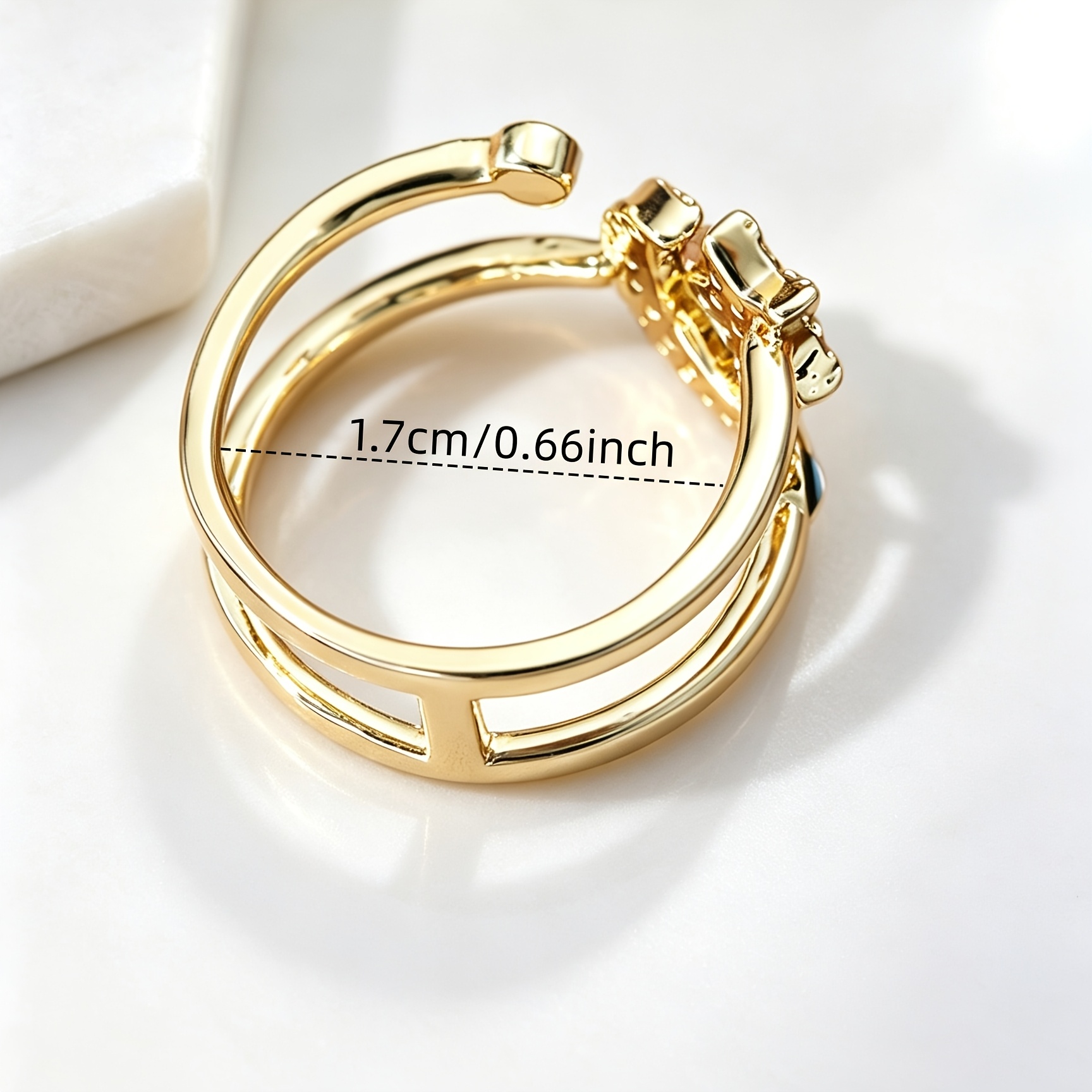 Women's Star Moon Evil Eye Open Ring, Stackable Design
