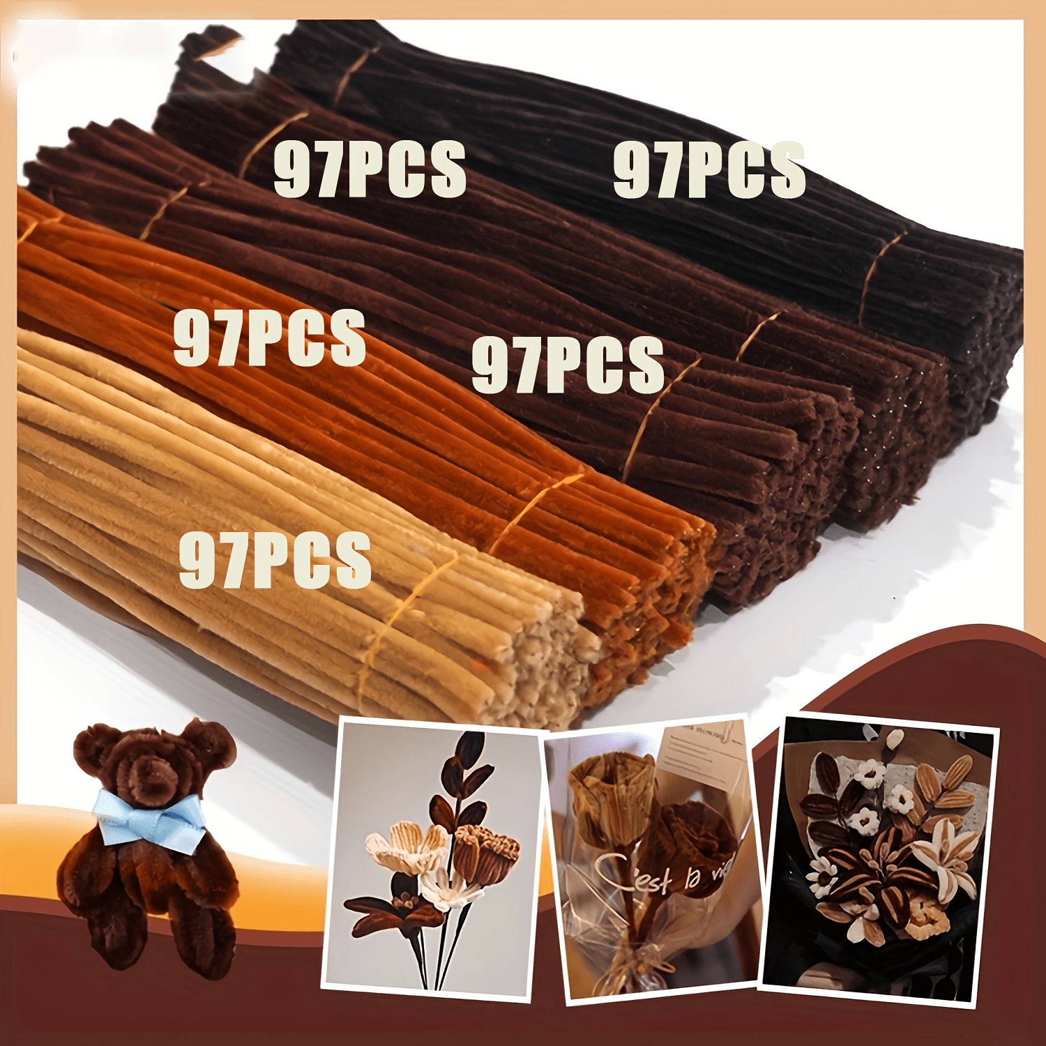 TEMU 485 Bâtonnets Chenille Torsadés Série Marron Ultra-Dense, à Foncé - Durables et Vifs, Cadeau de de Diplôme, Bâtonnets Chenille pour Artisanat,