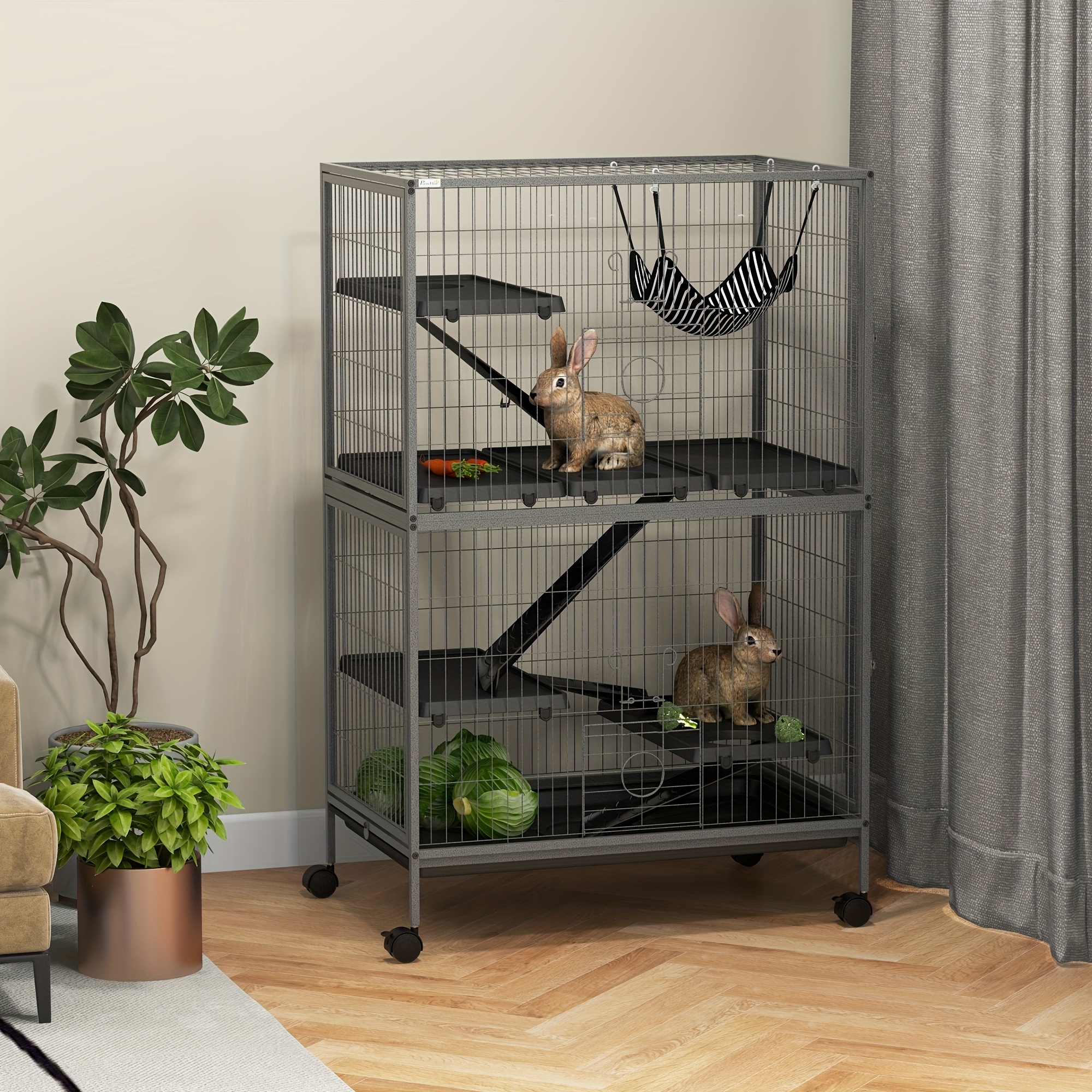 

Pawhut 50" 5-tier Small Animal Cage, Ferret Cage, Large Chinchilla Cage With Hammock Accessory & Heavy-duty Steel Wire, Small Animal Habitat With 4 Doors, Removable Tray, Gray