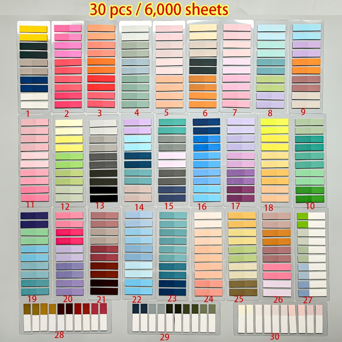 TEMU 30pcs/6000 Sheets Combination Pack, 200 Sheets Of Index Stickers Per Style, Pet Translucent Colored Sticky Notes Candy-colored Series Marker